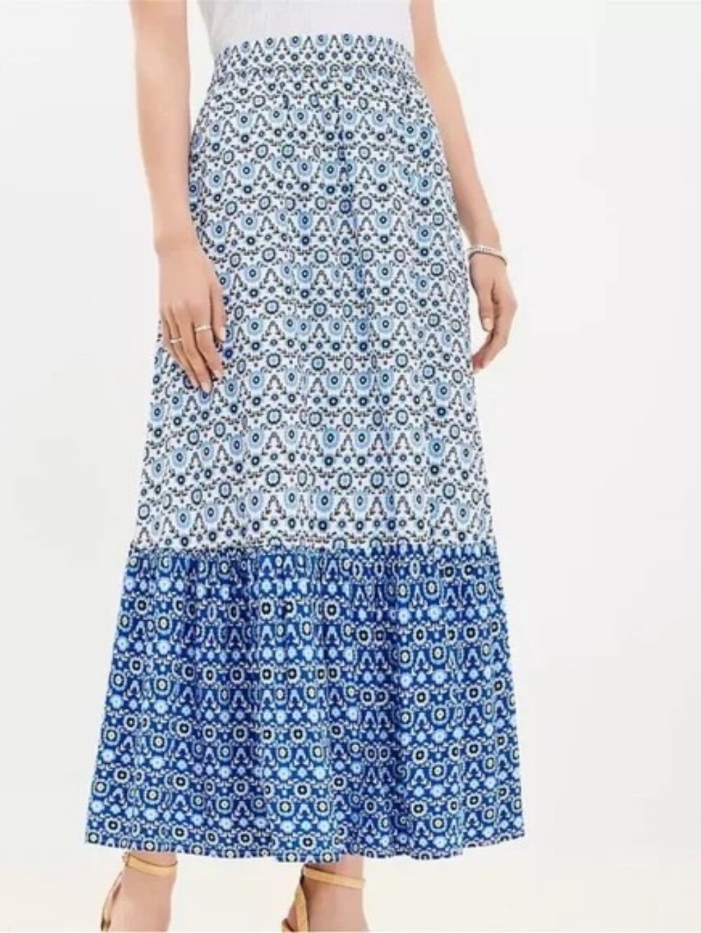 Loft Cotton Blend Tiered Maxi Skirt